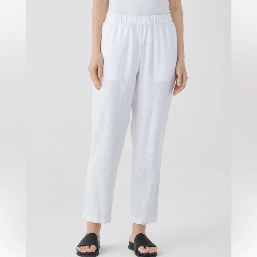 Eileen Fisher Organic Linen Tapered Ankle Pant in White Size XL. NWT